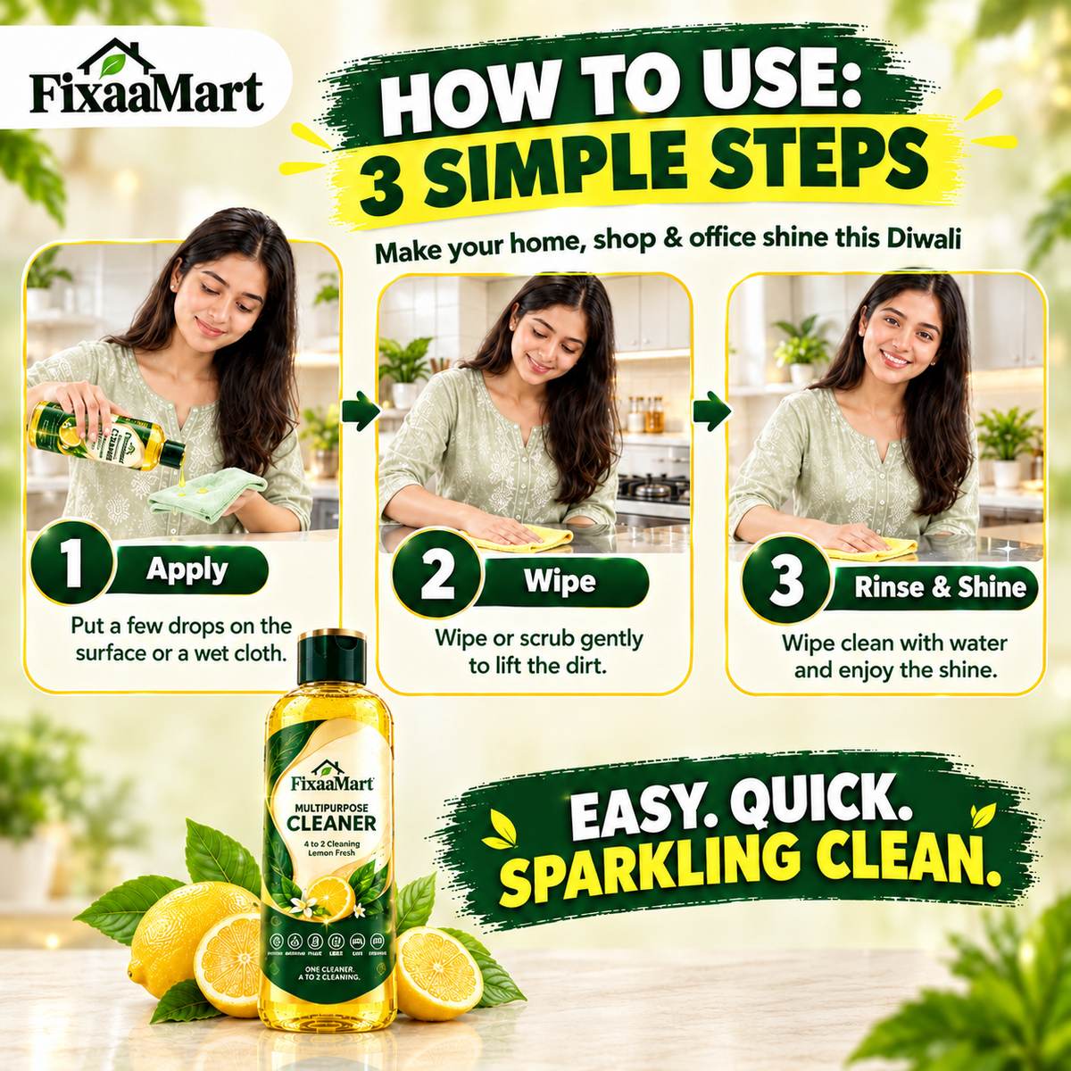 FixaaMart Multipurpose Cleaner | Lemon Fresh – { Pack of 4 }