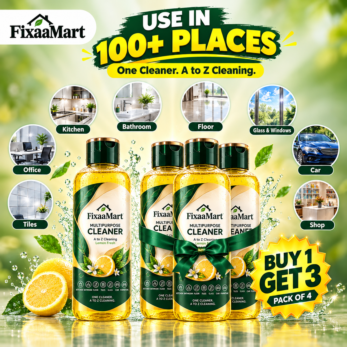 FixaaMart Multipurpose Cleaner | Lemon Fresh – { Pack of 4 }
