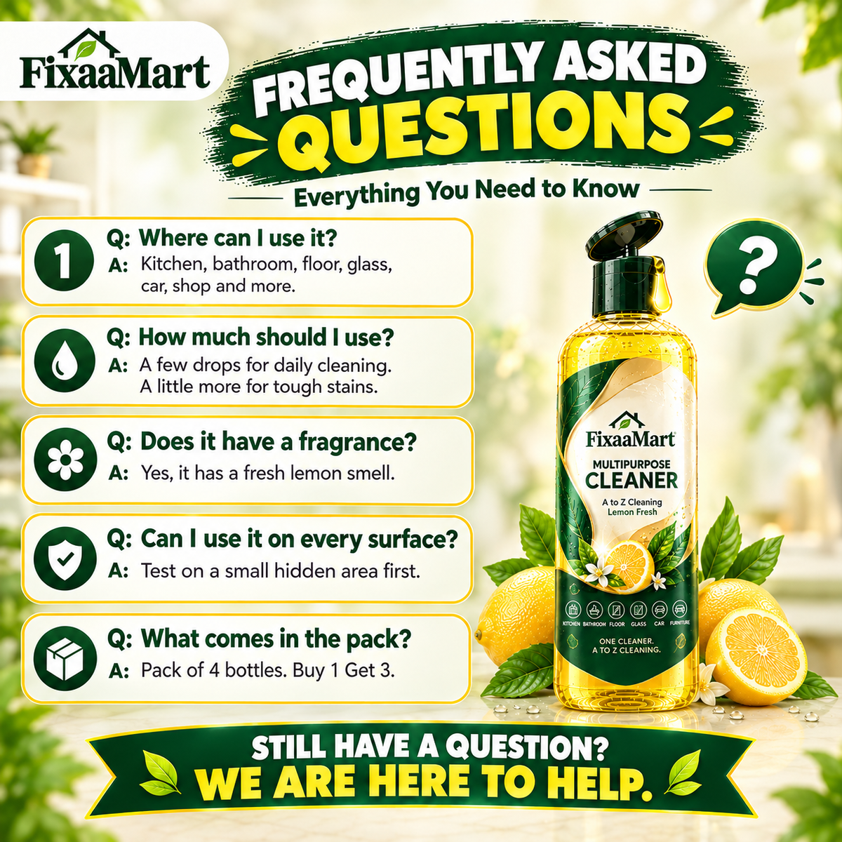 FixaaMart Multipurpose Cleaner | Lemon Fresh – { Pack of 4 }