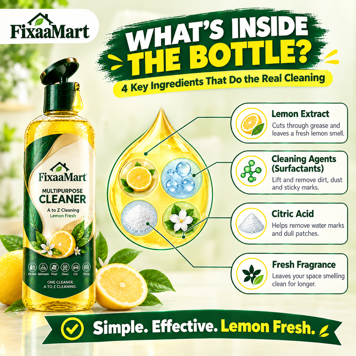 FixaaMart Multipurpose Cleaner | Lemon Fresh – { Pack of 4 }